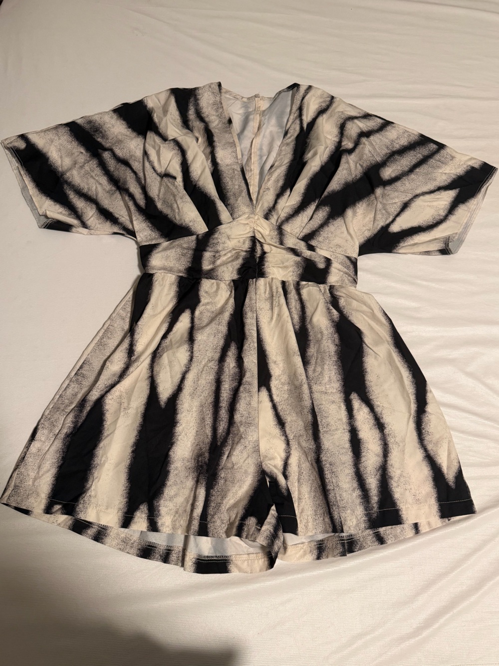 Striped Tie-Waist Dress in Black and Cream